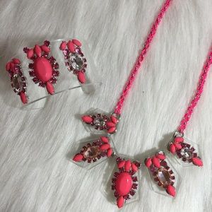 Pink Lucite Cuff Bracelet & Necklace Set