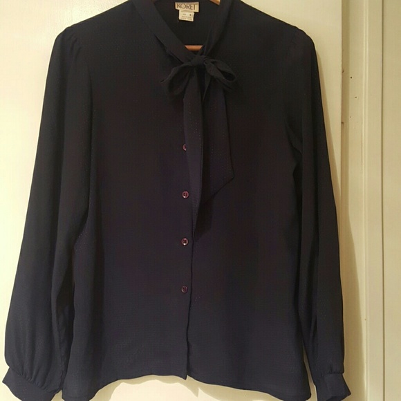 Vintage tie up bow blouse /navy