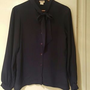 Vintage tie up bow blouse /navy