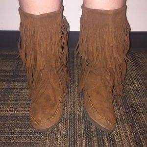 Brown Fringe Moccasin Boots