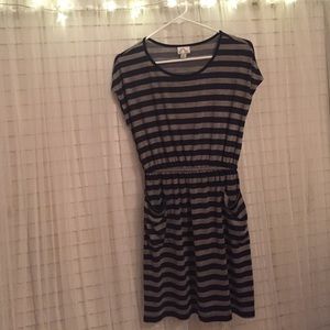 Navy blue and grey striped dress