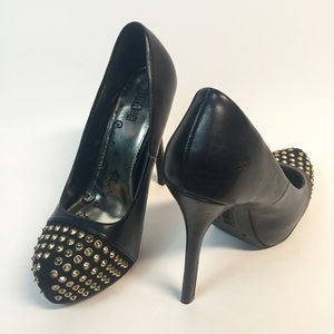 Black Brash Heels with Gold Studded Cap Toe