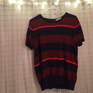 LOFT navy blue, red, and dark brown shirt