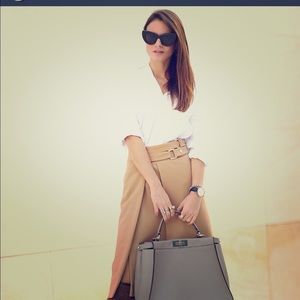 Zara NWOT wrap front skirt in camel