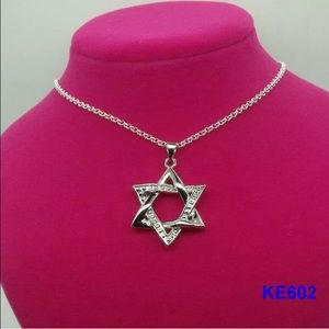 925 Crystal silver star of david necklace