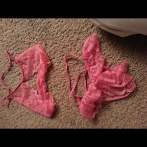 Pink lace strappy lingerie set