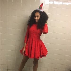 Red long sleeve hi-low H&M lace dress