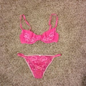 Pink sheer lace bra and panty set