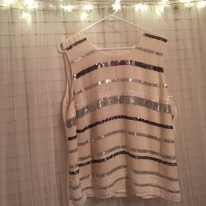 Off white/beige blouse with sequence stripes