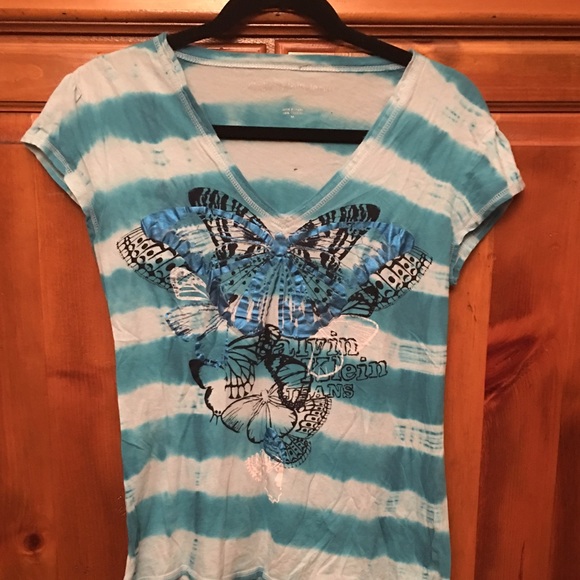 Beautiful Blue Tie-Dye Metallic Butterfly T-shirt