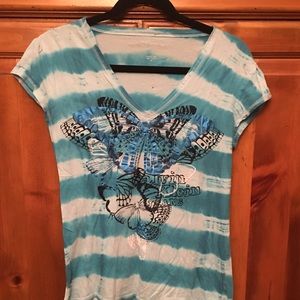 Beautiful Blue Tie-Dye Metallic Butterfly T-shirt