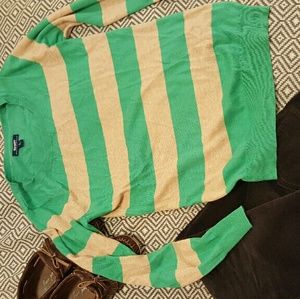 Striped green and beige light knit sweater
