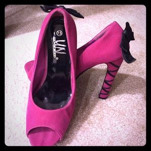 Brand New! Pink and black lace up heels