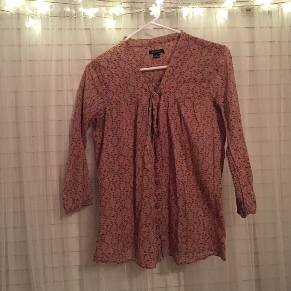Pink floral mid sleeve blouse