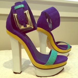 Brian Atwood ColorBlock Platform Heel Ankle Strap