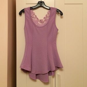 Houndstooth Peplum Shirt w/ Lace Detailing