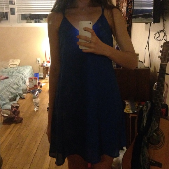 blue thin strapped shift dress - Picture 1 of 4