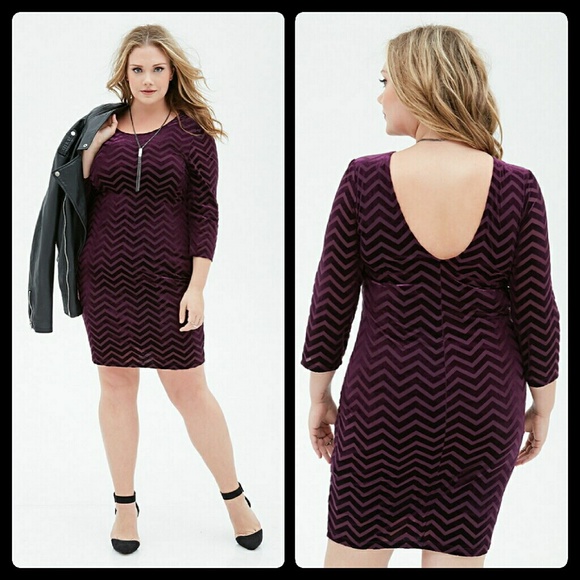Forever 21 Plus Velveteen Chevron Sheath Dress