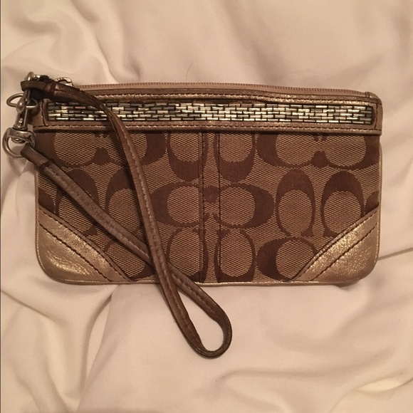 Gold & beige coach wristlet - Picture 1 of 1