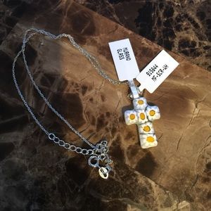 .925 sterling silver mutant glass cross necklace