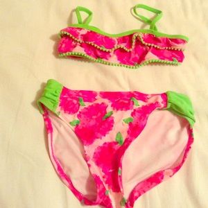 Girls pink floral two piece swim suit