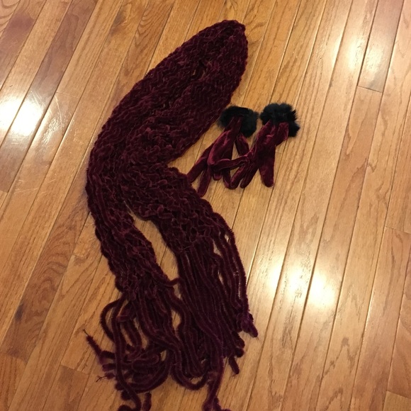 Rich burgundy wine colored scarf & gloves