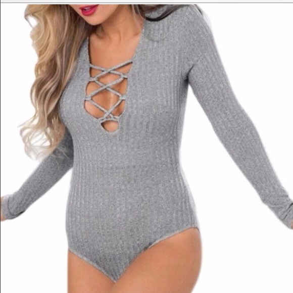 Gray ribbed body suit