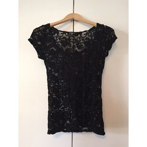 White House Black Market Lace Scoop Neck Shirt