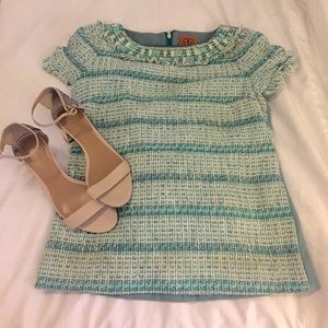 Tory burch Resort S/S shirt! Beaded at neck ✨