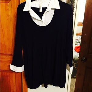 Black sweater with built in collar and cuffs