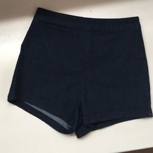 High waisted dark denim shorts exposed zipper