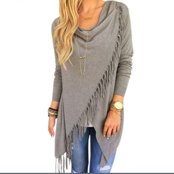 Tops - Gray Tassel Hem Top