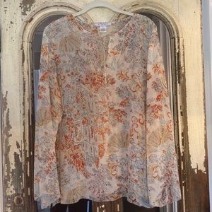 CAbi, Long Sleeve Peasant Top With Beaded Detail