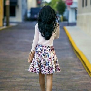 LC Lauren Conrad Skirts - Pink Floral Fit and Flare Scuba Skirt LC Lauren Conrad Skirts - Pink Floral Fit and Flare Scuba Skirt