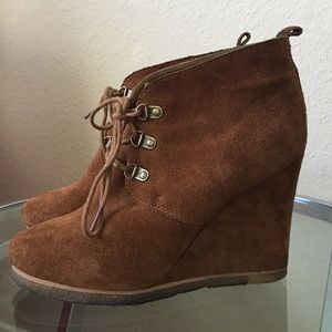 Suede chestnut Steve Madden wedge bootie