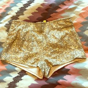 Gold Sequin High-waisted Shorts