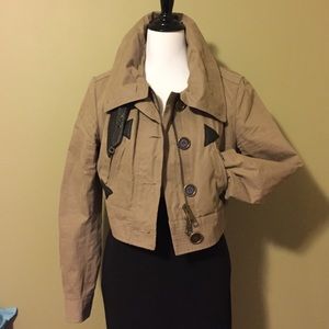 Cropped jacket with leather strap detail