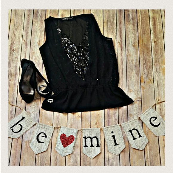🎉SALE🎉 Sheer Black and Sequined Peplum Blouse - Picture 3 of 3
