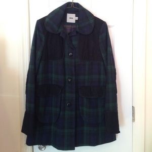 Plaid collared ASOS Coat with Corduroy accents sz4 Plaid collared ASOS Coat with Corduroy accents sz4