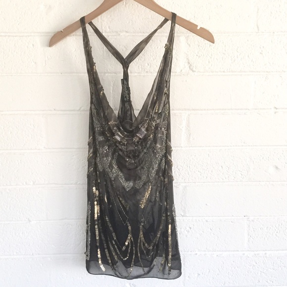 All Saints Tops - All Saints Elena Sequin Key Hole Tank Top