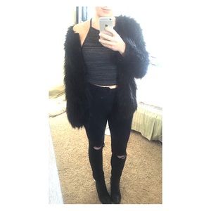 Black faux fur coat