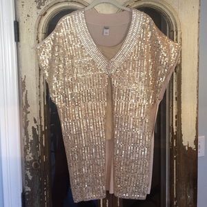 Chico's Gold Sequence Short Sleeve Poncho Top