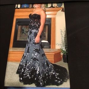 Jovani Strapless Black Silver Sparkle Gown