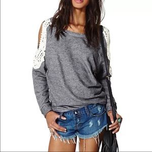 Open shoulder crew neck sweater