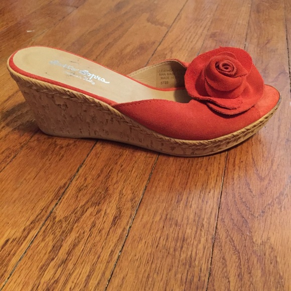 Sotto Sopra orange leather cork wedges size 7