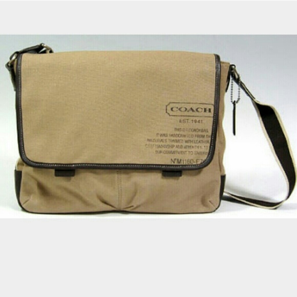Authentic mens coach khaki messenger bag