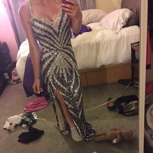Black silver and gray prom dress
