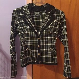 Tripp NYC Plaid Hooded Black & White Button Jacket