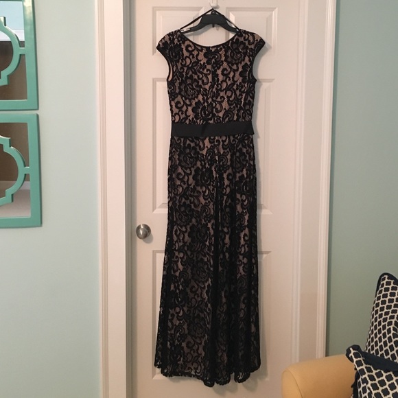 Black and nude lace formal evening gown