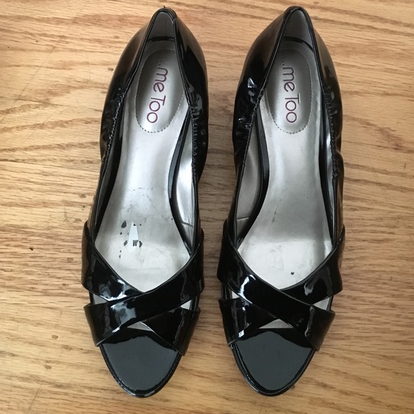 Black peep toe wedge heels